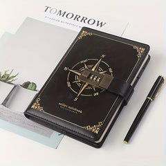 Vintage Password Lock Journal Notebook 200 Pages PU Leather Waterproof