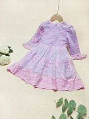 Girls Flower Embroidery Lace Princess Dress Long Sleeve Kids Clothes