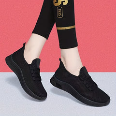 Women's Mesh Panel Sneakers Lace Up Low Round Toe Casual Shoes