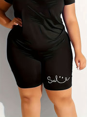 Smiling Face Print High Rise Biker Shorts
