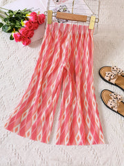 Girls Geometric Print Pleated Trousers With Bow Casual Pants