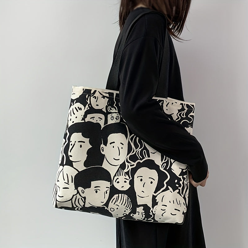 Canvas Tote Bag Large Capacity Casual Style Inside Pocket Zipper Shopping Choice