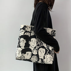 Canvas Tote Bag Large Capacity Casual Style Inside Pocket Zipper Shopping Choice