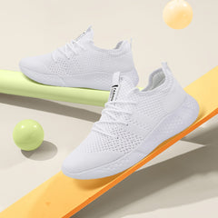 Solid Knitted Running Sports Sneakers Lace Up Mesh Outdoor Woven Sneakers