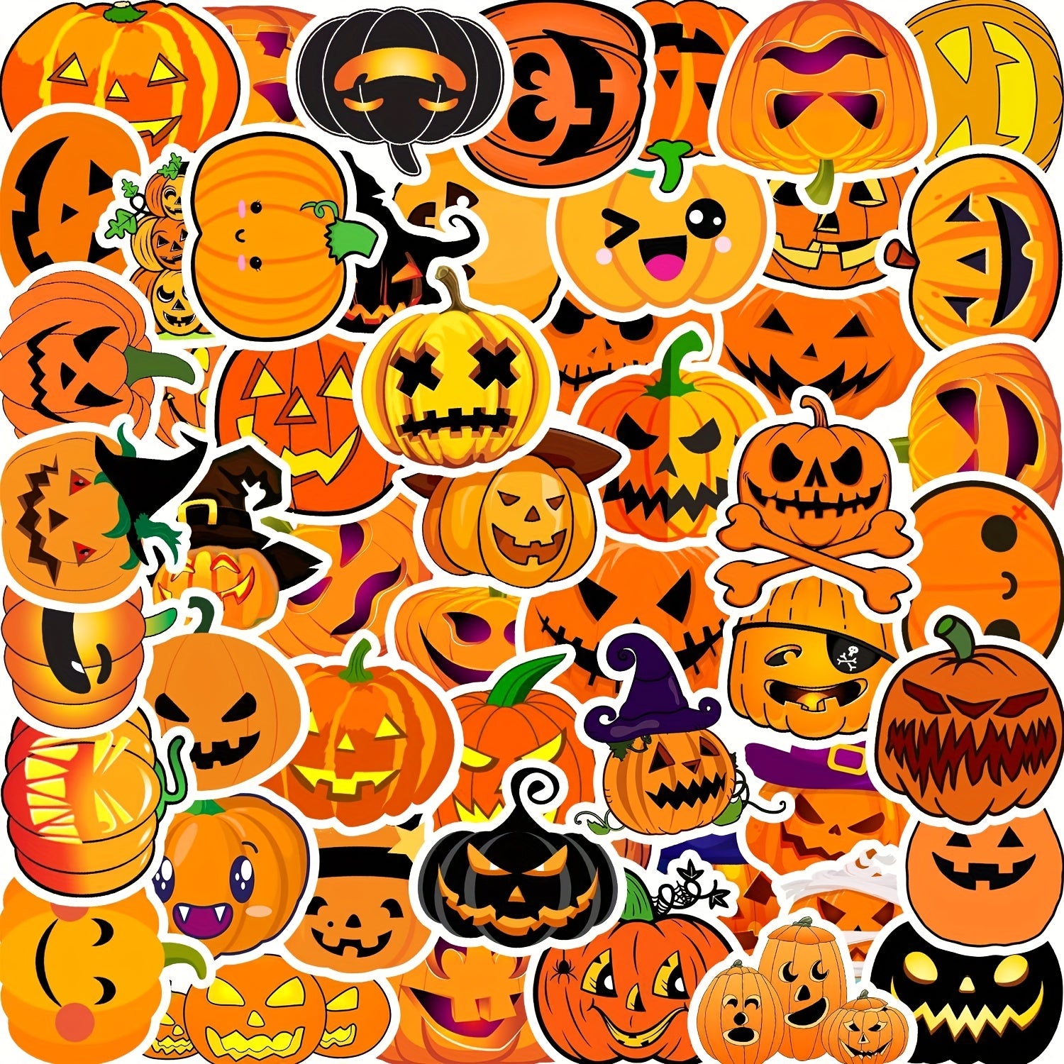 Halloween Pumpkin Lamp Doodle Stickers x50 for Car Phone Cup Waterproof