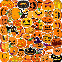 Halloween Pumpkin Lamp Doodle Stickers x50 for Car Phone Cup Waterproof