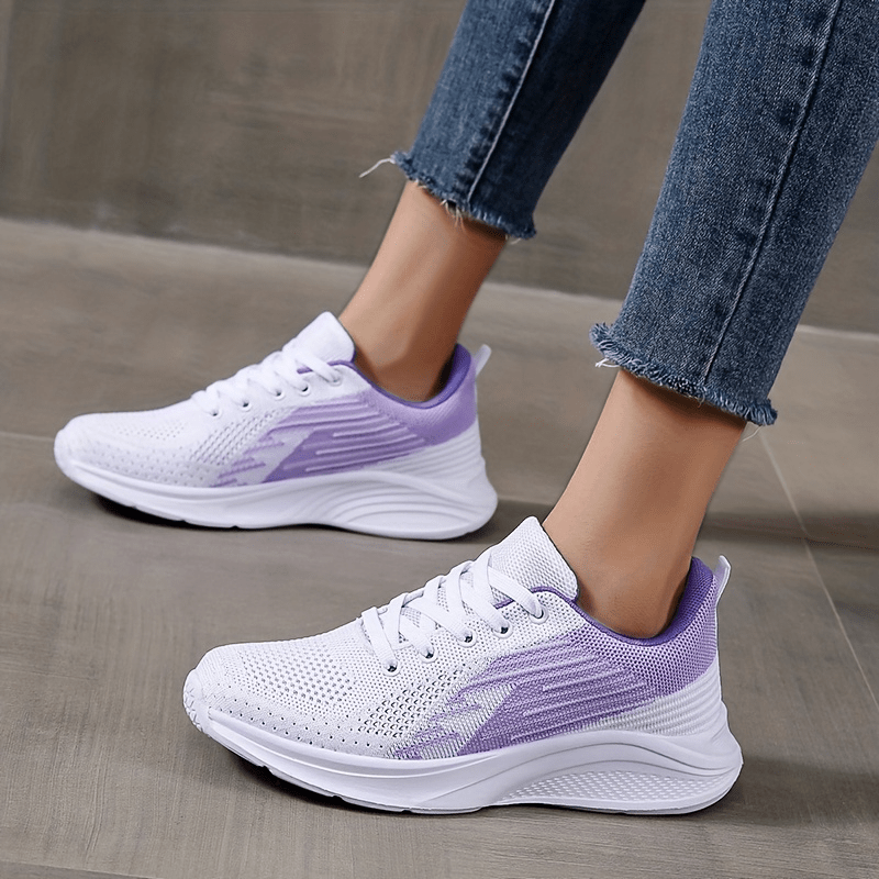 Women's Knitted Running Shoes Lace Up Sport Shoes Breathable Walking Shoes