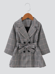 Girls Houndstooth Plaid Peacoat Jacket Kids Overcoat Fall Spring
