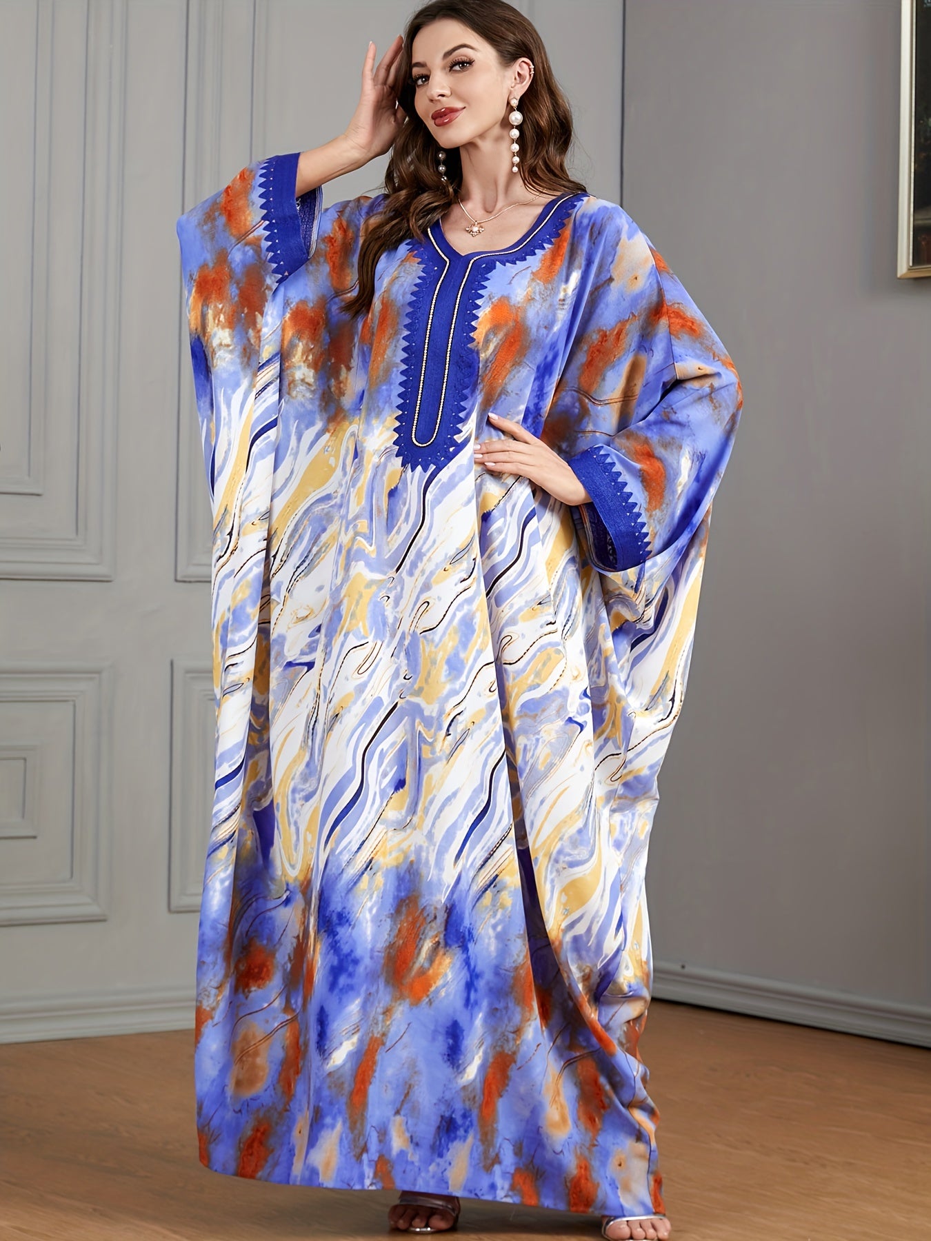 Boho Abaya Dress Women's Plus Tie Dye & Marble Print