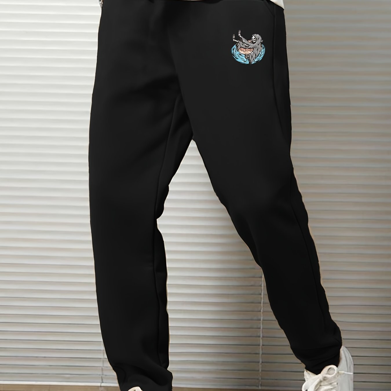 Skull Man Print Men's Sweatpants Drawstring Casual Solid Sweatpants