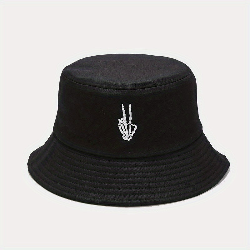 Skull Finger Embroidered Bucket Hat