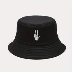 Skull Finger Embroidered Bucket Hat