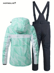 Windproof Ski Set with Hooded Jacket & Suspender Trouser