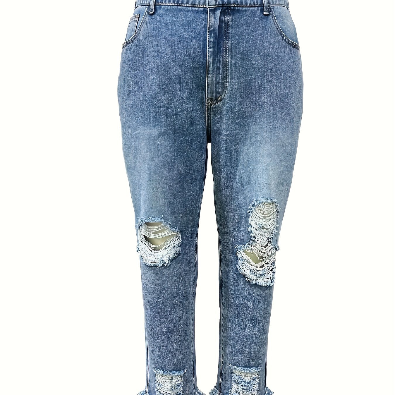 Fringe Trim Jeans Washed Ripped Button Fly
