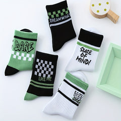 5 Pairs Kids Smiley Face Checkerboard Socks