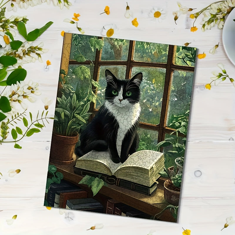 500pcs Wooden Jigsaw Puzzle Cow Cat on Bookshelf Adult Animal Theme