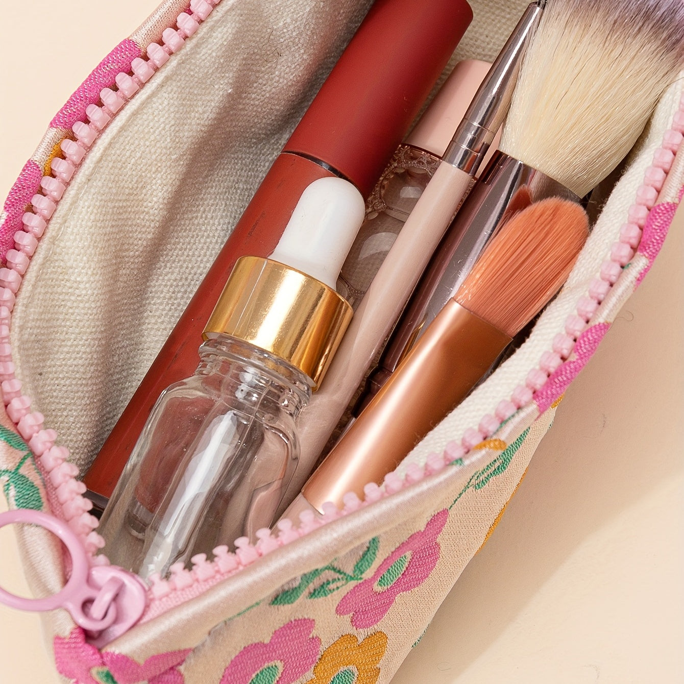 Pink Flower Makeup Bag Travel Toiletry Organizer Girls Women