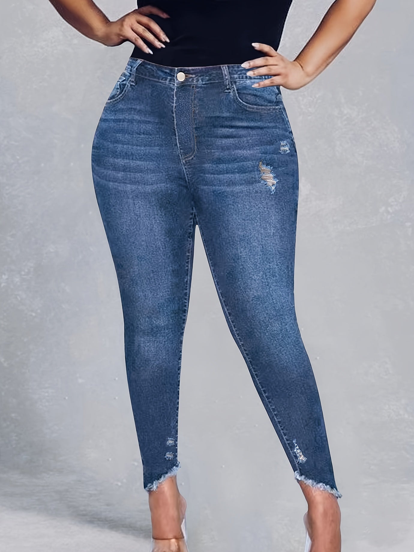 Sexy Jeans Women's Plus Ripped High Rise Skinny Jeans