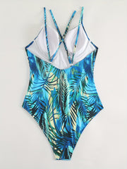 Tropical Print Halter One Piece Swimsuit