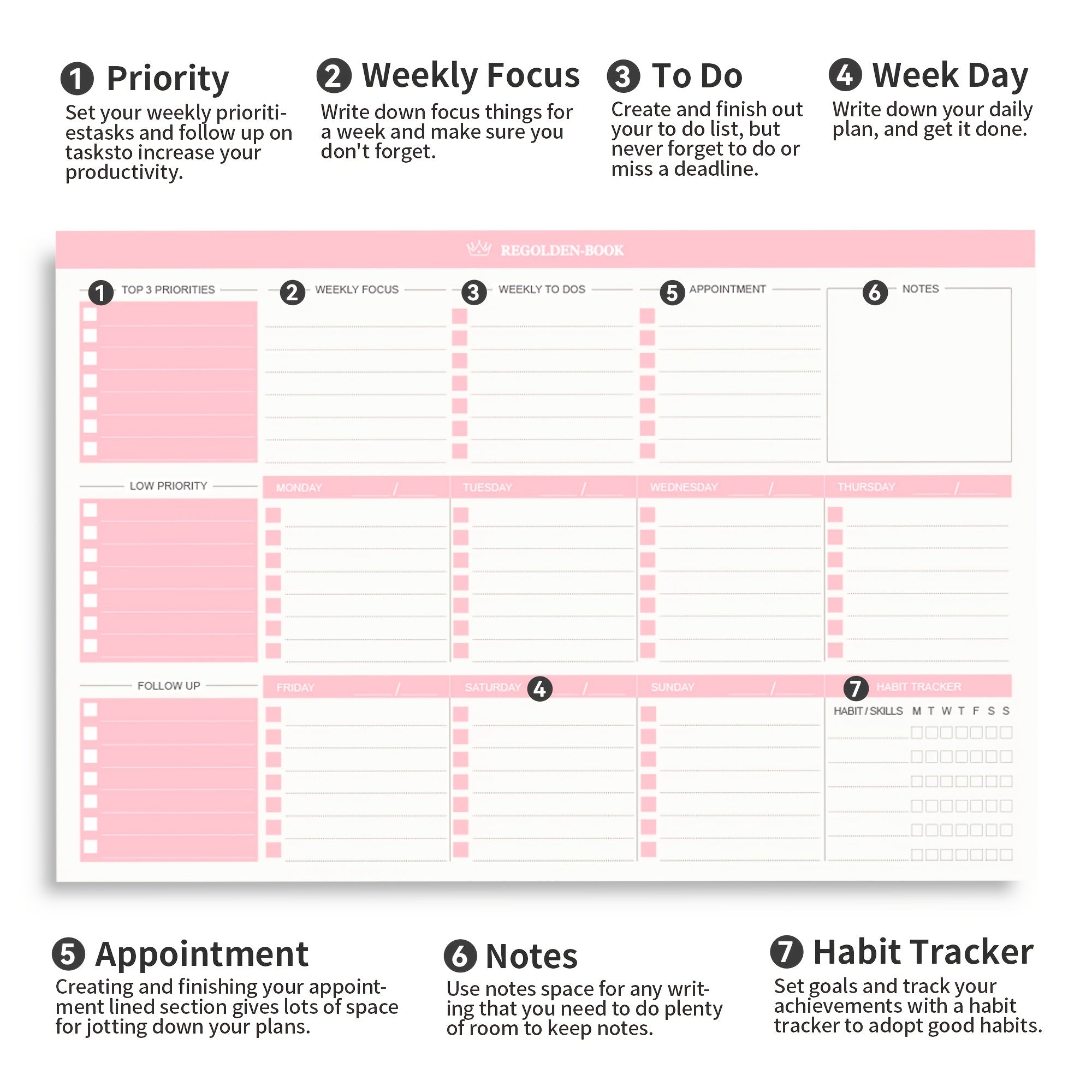 Daily To Do List Notepad Tear Off Planning Pad 52 Sheets