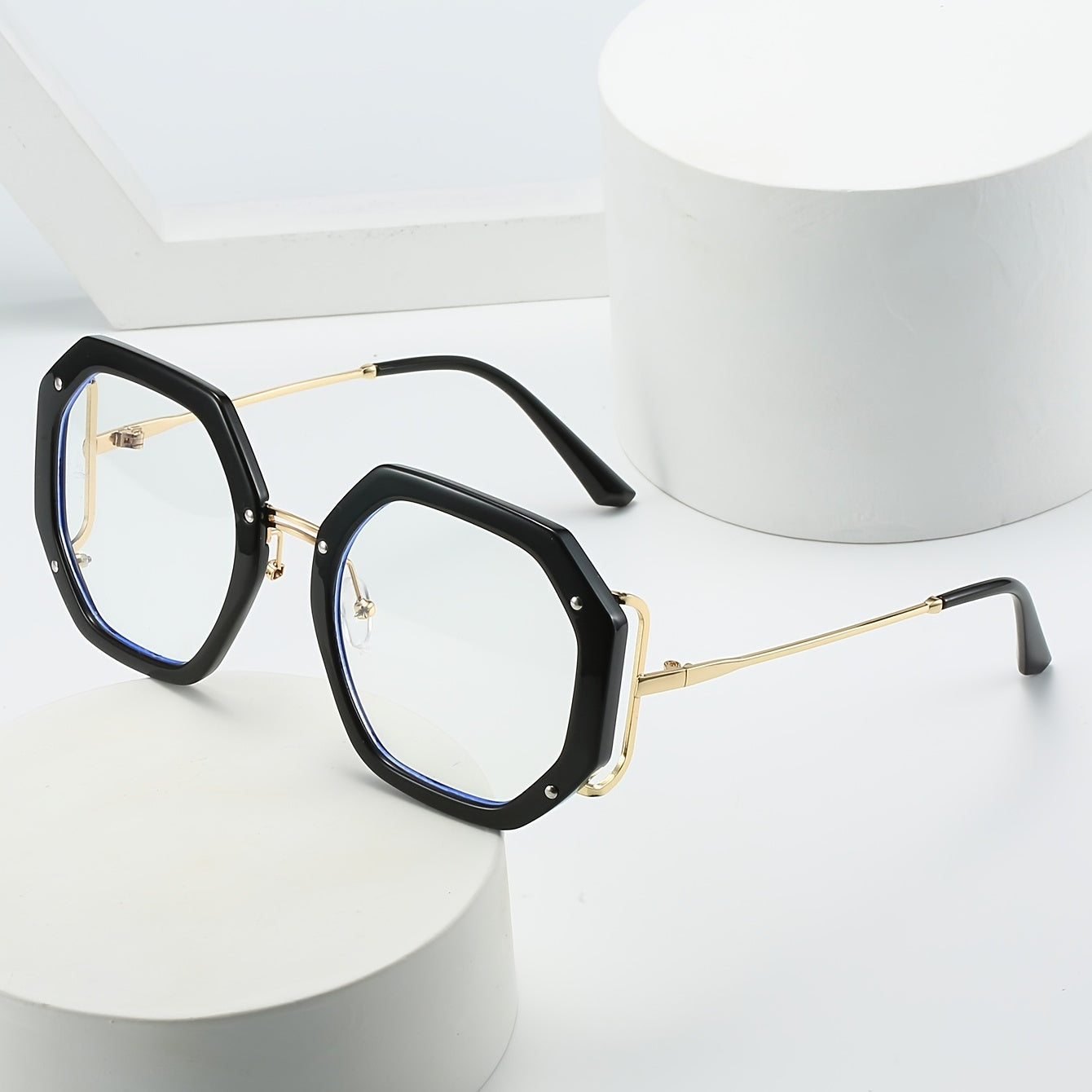 Metal Polygon Frame Light Blocking Glasses for Women Unisex