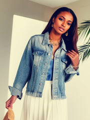 Ripped Holes Denim Jacket Long Sleeves Casual Denim Coat Women's Clothing