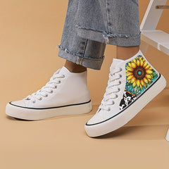 Flower Print Chunky Canvas Sneakers High Top Skate Shoes