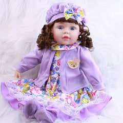 Realistic Reborn Baby Doll in Purple Floral Dress with Bunny Soft Body
