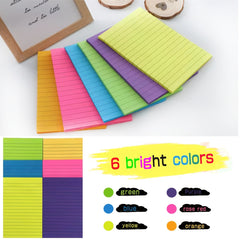 6pcs 10 4 6in Sticky Notes 50 Sheets Large Size Horizontal Lines 6 Colors