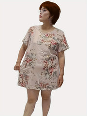Floral Print Plus Size Loungewear Dress with Short Sleeve Tee Nightdress