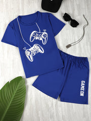 Boy's Gamepad Pattern T-shirt & Shorts Set - Summer Casual Outfit
