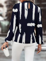 Brush Print Lantern Sleeve Blouse Plus Size