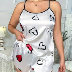 Women's Plus Heart Print Cami Top & Shorts Pajama 2 Piece Set