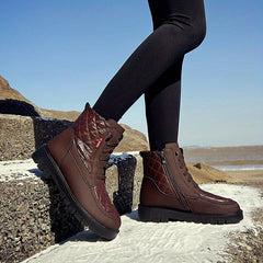 Women's Quilted Snow Boots Round Toe Lace Up Ankle Boots