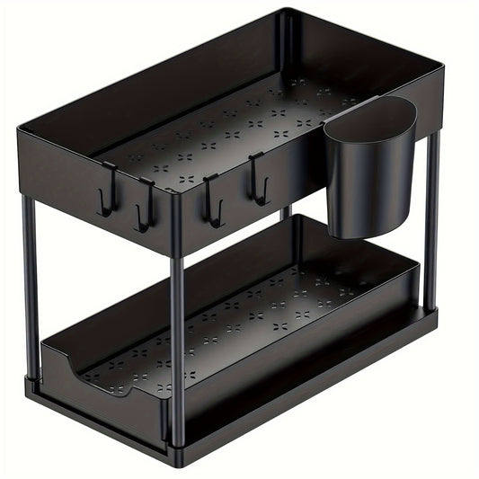 2 Tier Sliding Cabinet Basket Organizer - Under Sink Storage