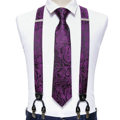 Barry Wang Mens Suspender Tie Set Y type Floral Paisley Silk Necktie Wedding