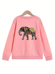 Floral Elephant Girls' Sweatshirt Pullover for Fall Winter
