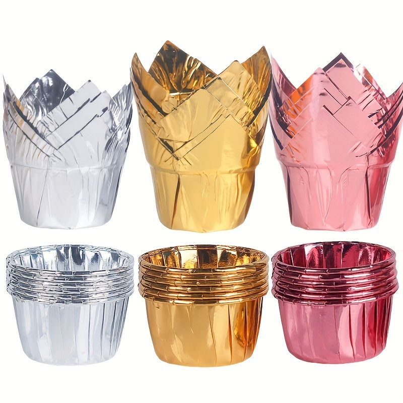 50pcs Aluminum Foil Tulip Muffin Cups Cupcake Liners Waterproof Laminating Paper
