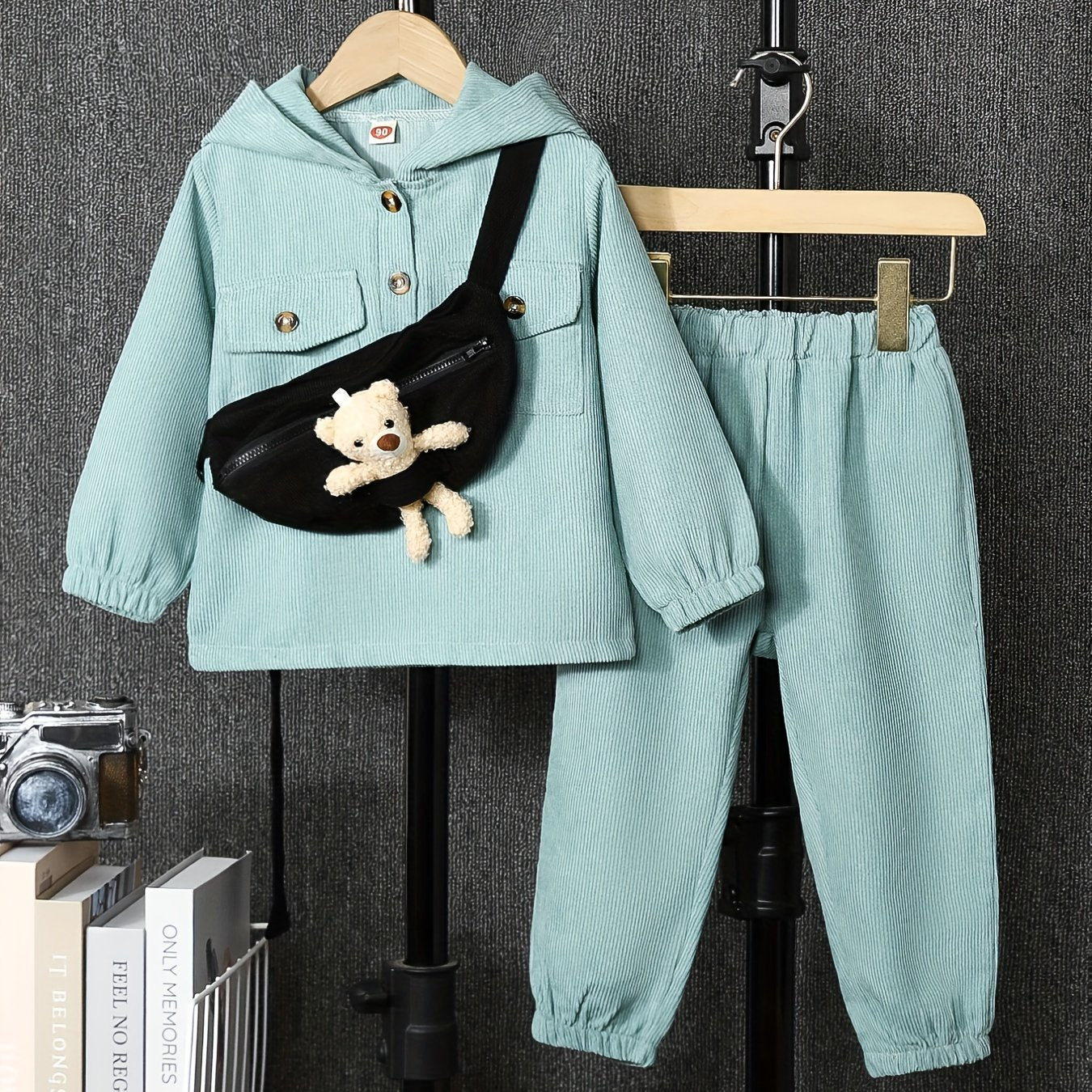 3pcs Teen Casual Pocket Front Hoodie & Pants & Sling Bag Set