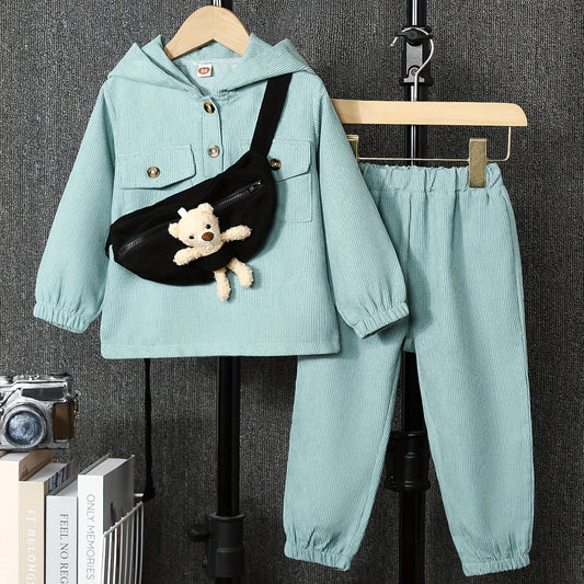 3pcs Teen Casual Pocket Front Hoodie & Pants & Sling Bag Set