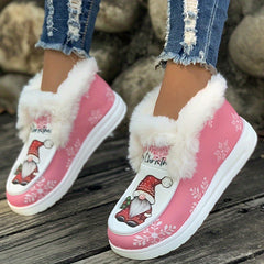 Christmas Snowflake Snowman Print Plush Lined Furry Boat Shoes