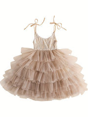 Flower Girl Lace Strappy Tiered Tutu Dress