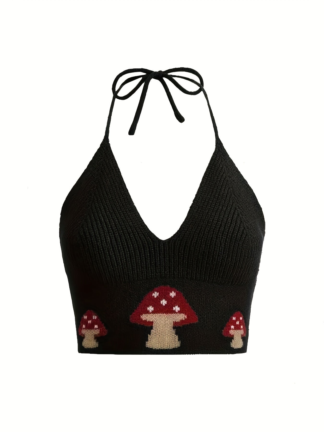 Y2K Mushroom Print Halter Top Sexy V Neck Summer Sleeveless Top