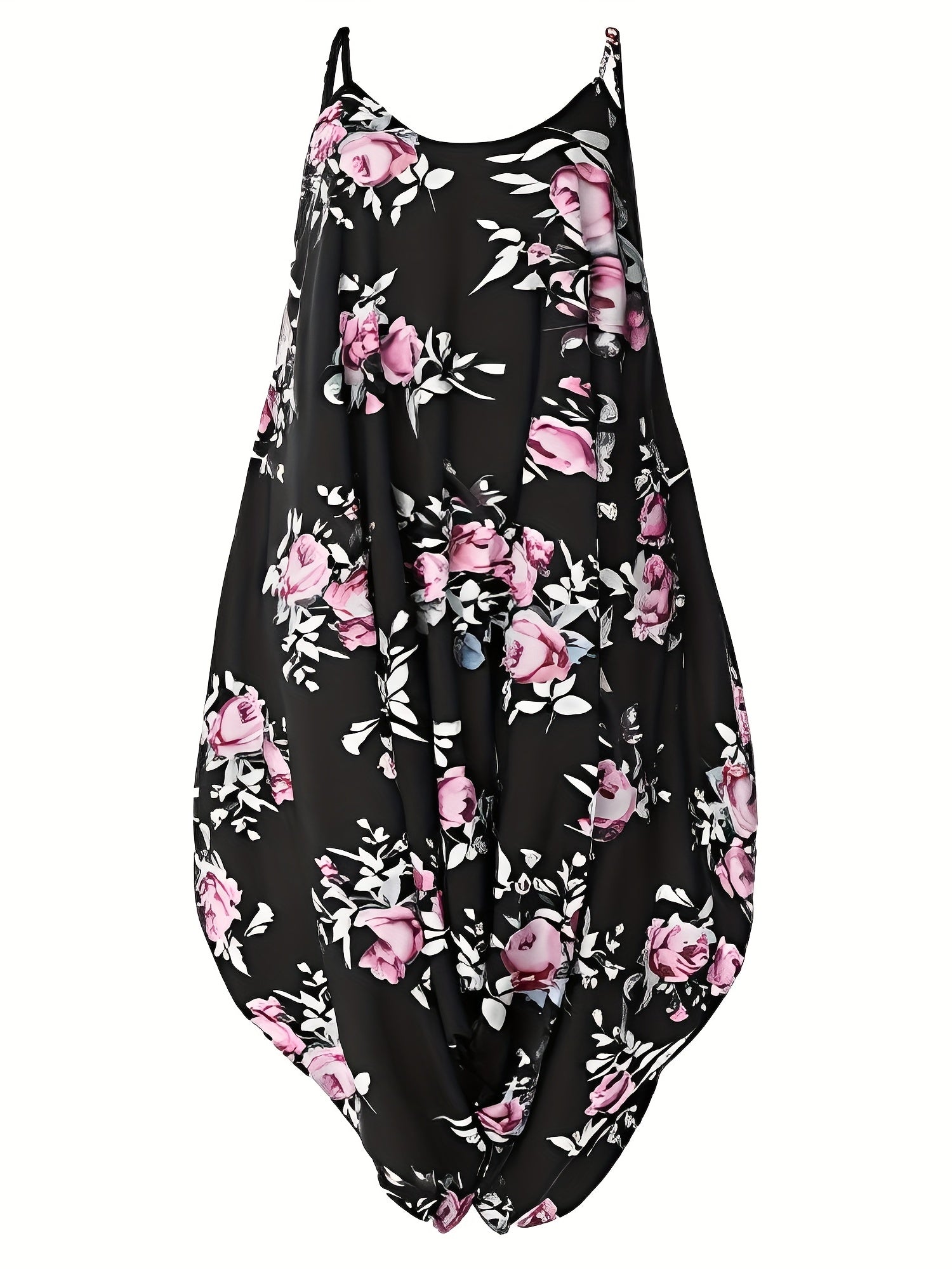 Women's Plus Floral Print V Neck Cami Jumpsuit