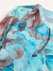Tie Dye Leaf Print Long Sleeve Round Neck Cover Up