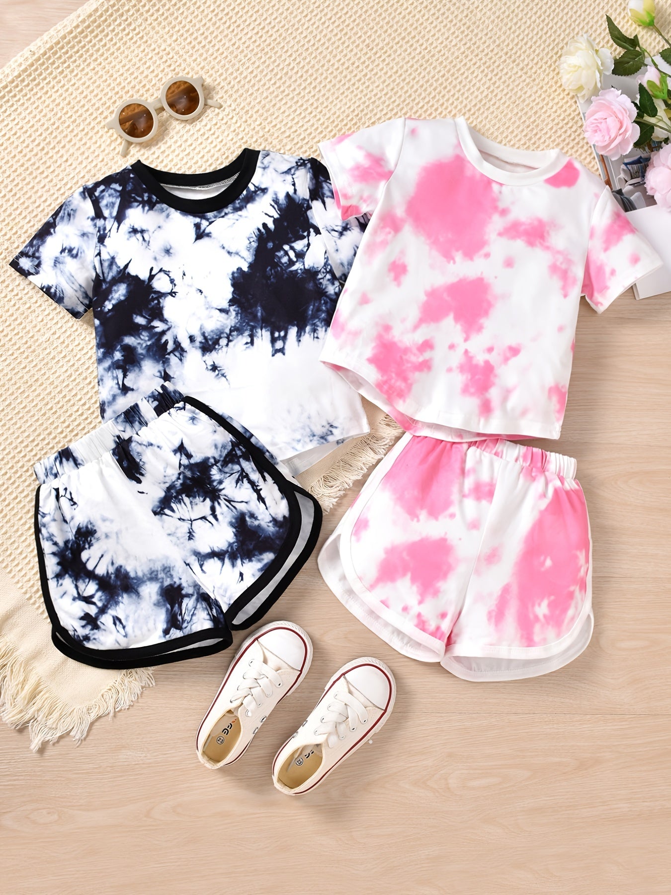 Girls Tie Dye T Shirt Set & Shorts Summer Clothes