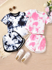 Girls Tie Dye T Shirt Set & Shorts Summer Clothes