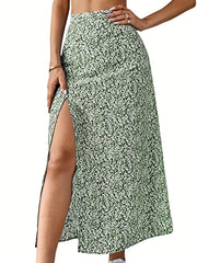 Boho Floral Split Skirt High Waist for Spring & Summer