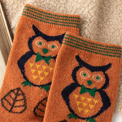 5 Pairs Owl Pattern Crew Socks Warm Mid Tube Women's Stockings