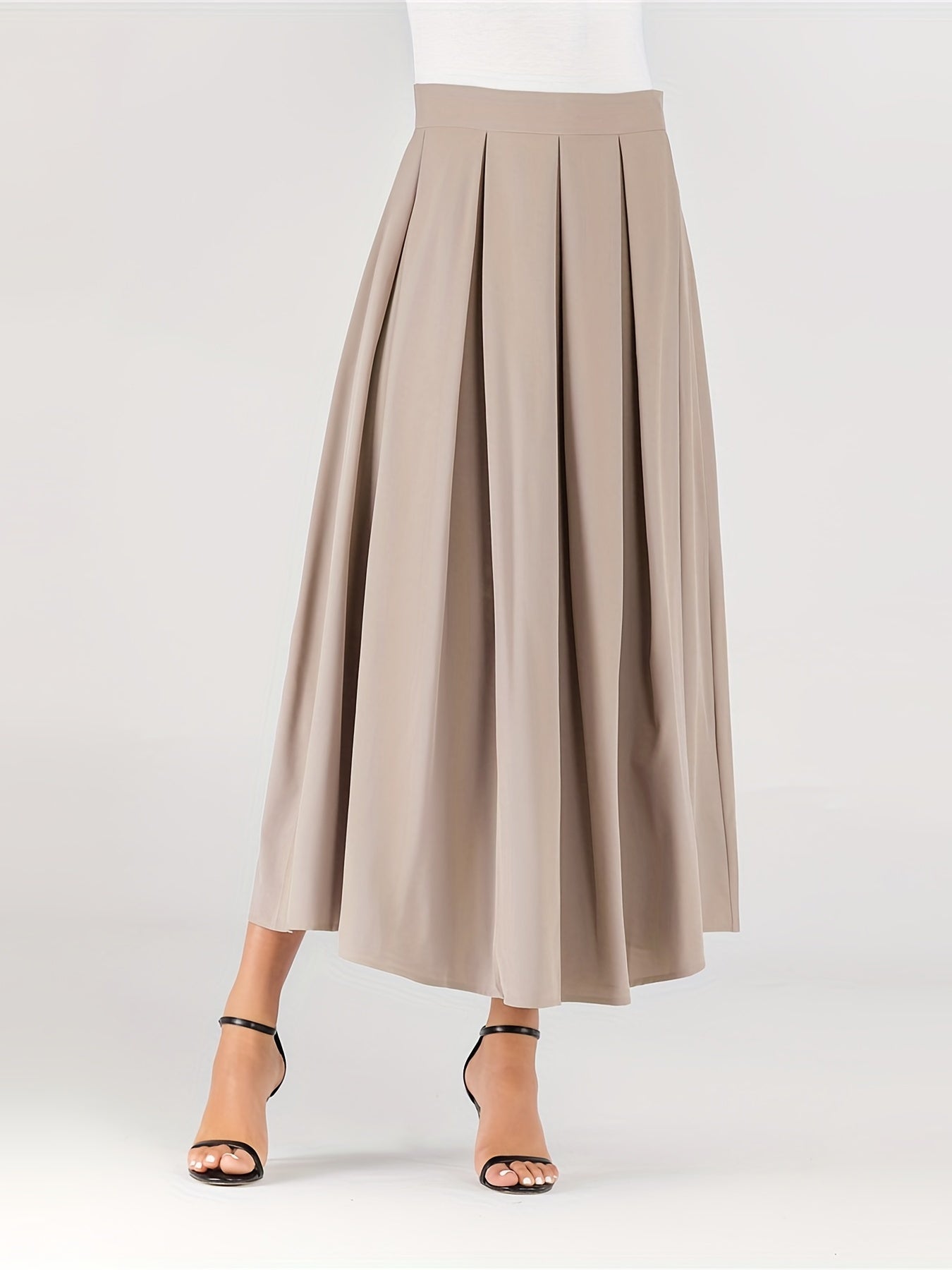 High Waist Pleated Maxi Skirt Casual Solid Women's Clothing
